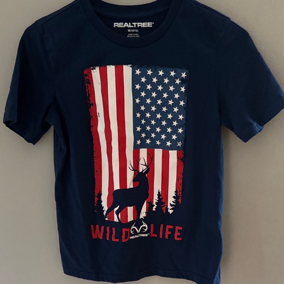 Real Tree American Flag T-Shirt Medium - Picture 1 of 2